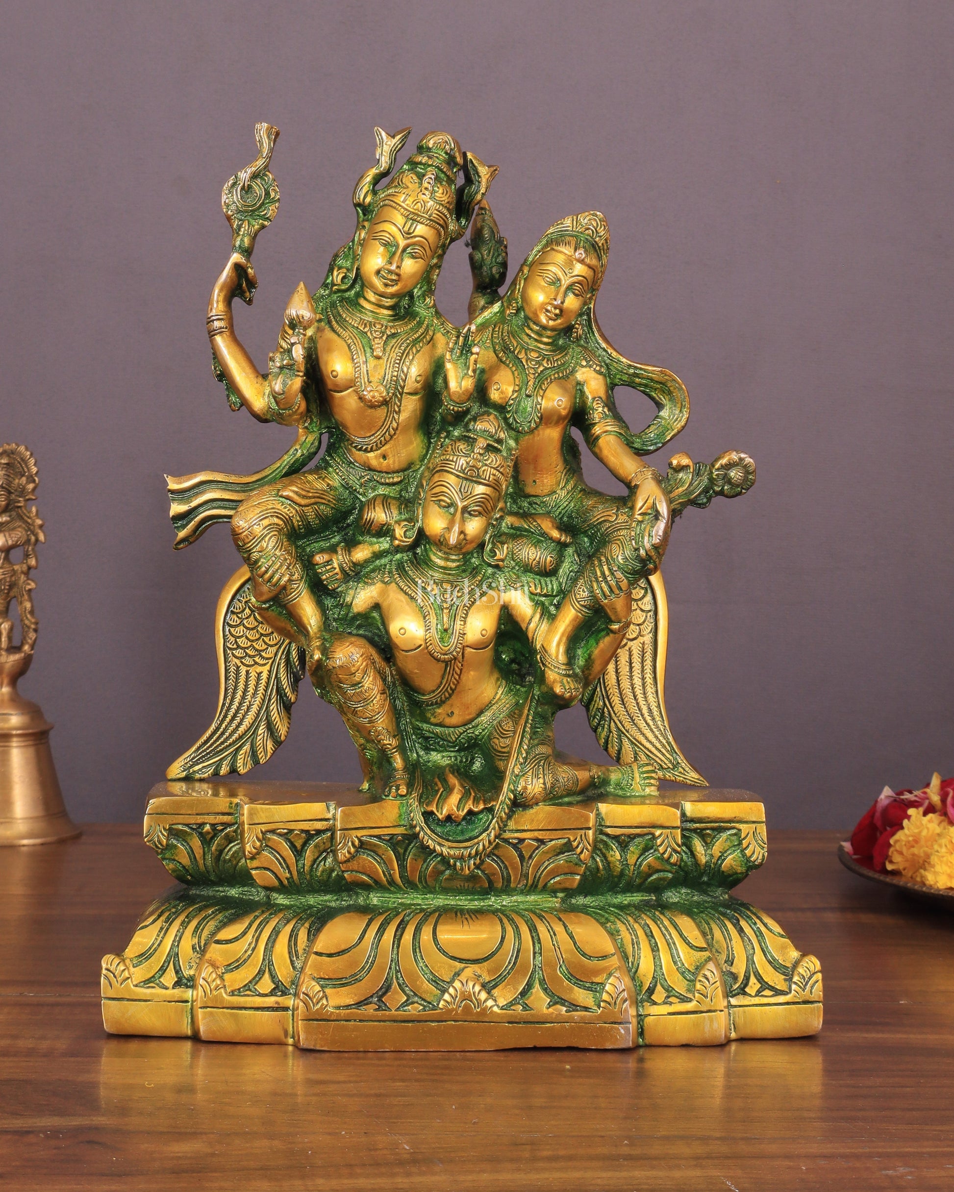 Vishnu Lakshmi on Garuda Brass idol 12 inch - Sama Homes Idol - Brass Sculpture - Eco-friendly - Sama Homes