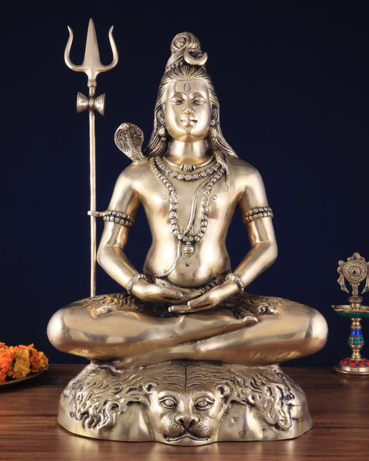 Handcrafted Pure Brass Lord Shiva Statue - 23" Meditation pose - Sama Homes Idol - Brass Sculpture