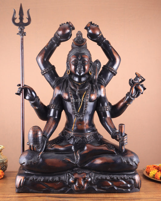 Shiva Statue with six arms | Superfine Brass 30 inch - Sama Homes Idol - Brass Sculpture