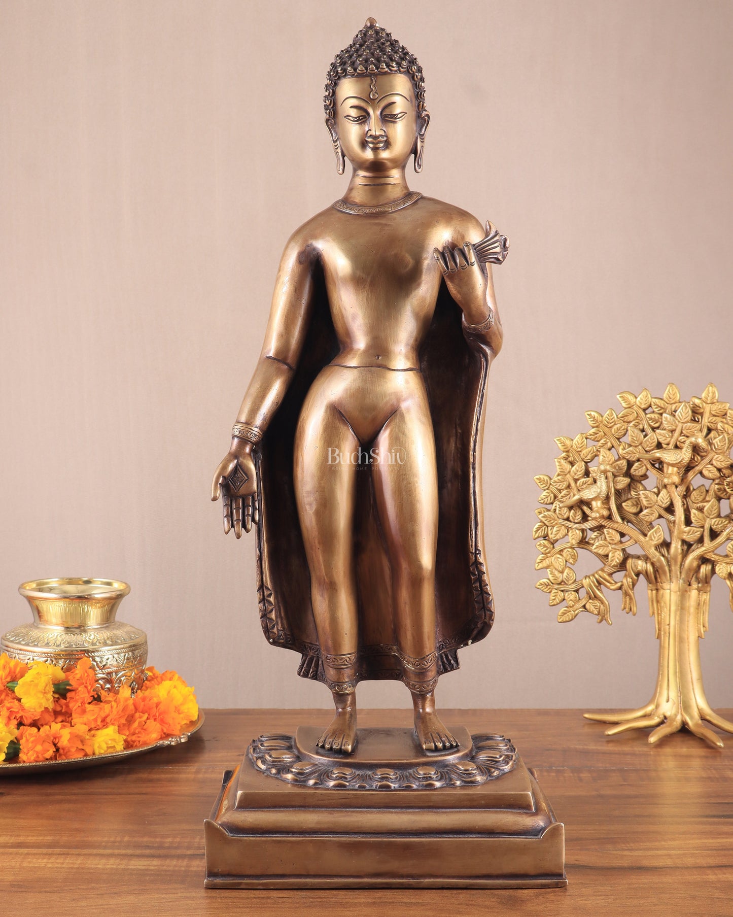 Unique Brass Standing Buddha Statue 22" - Sama Homes Idol - Brass Sculpture