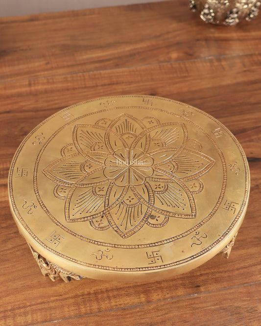 Pure Brass Round Chowki for God Idols 10 inch