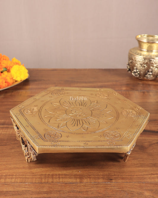 Brass Hexagon Chowki for Pooja Room 10.5"