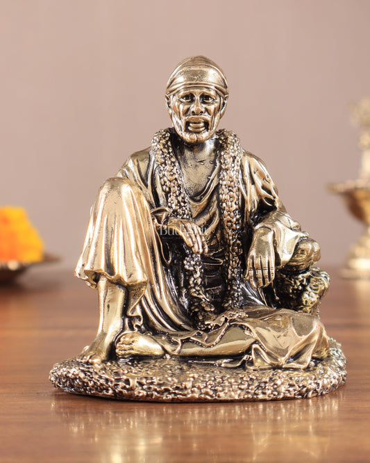 Brass Sai Baba Sitting Superfine Intricate Idol | 100% Certified Copper & Brass - Sama Homes Idol - Brass Sculpture