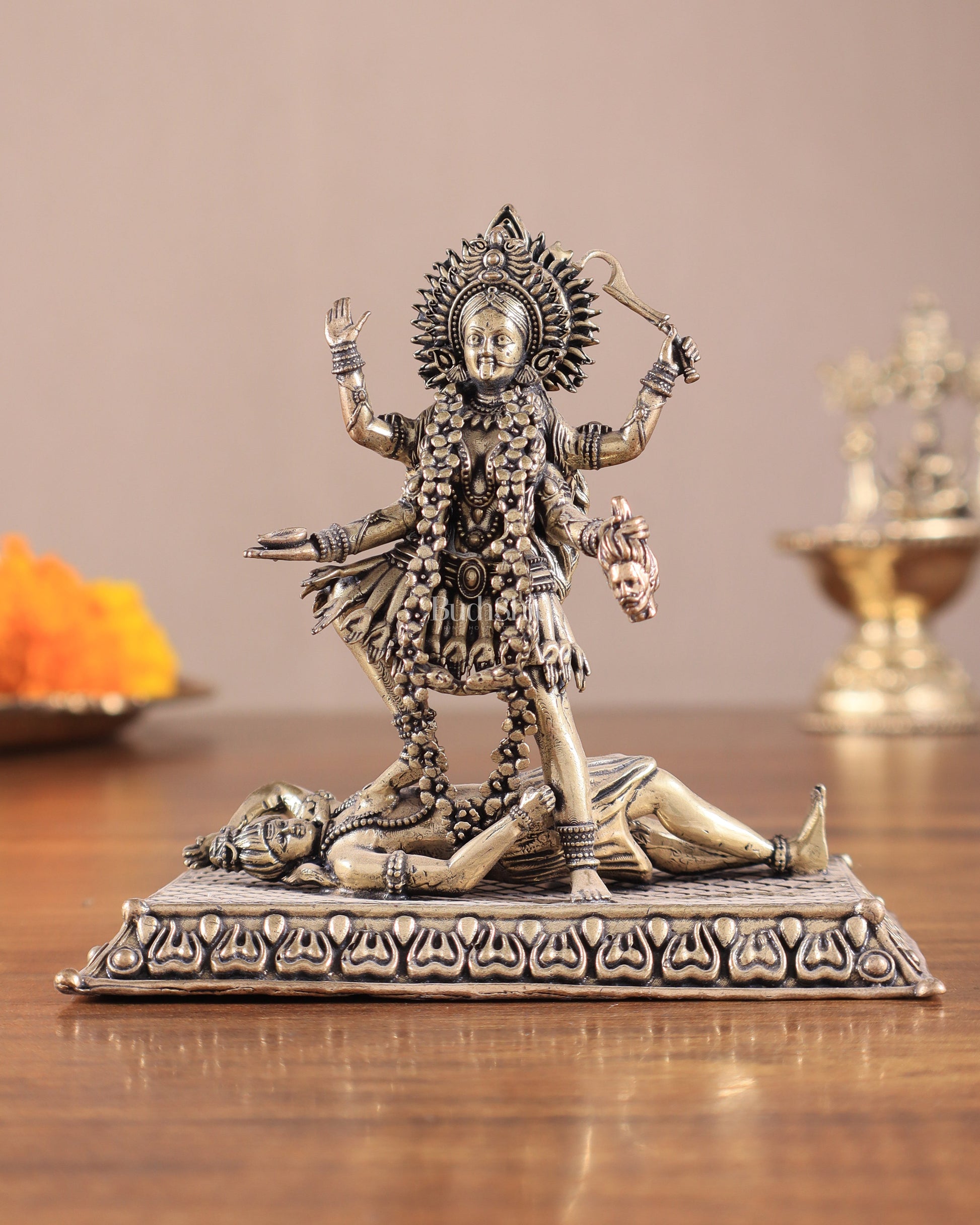 Brass Superfine Intricate Mahakali Idol | 4" - Sama Homes Idol - Brass Sculpture - Eco-friendly - Sama Homes