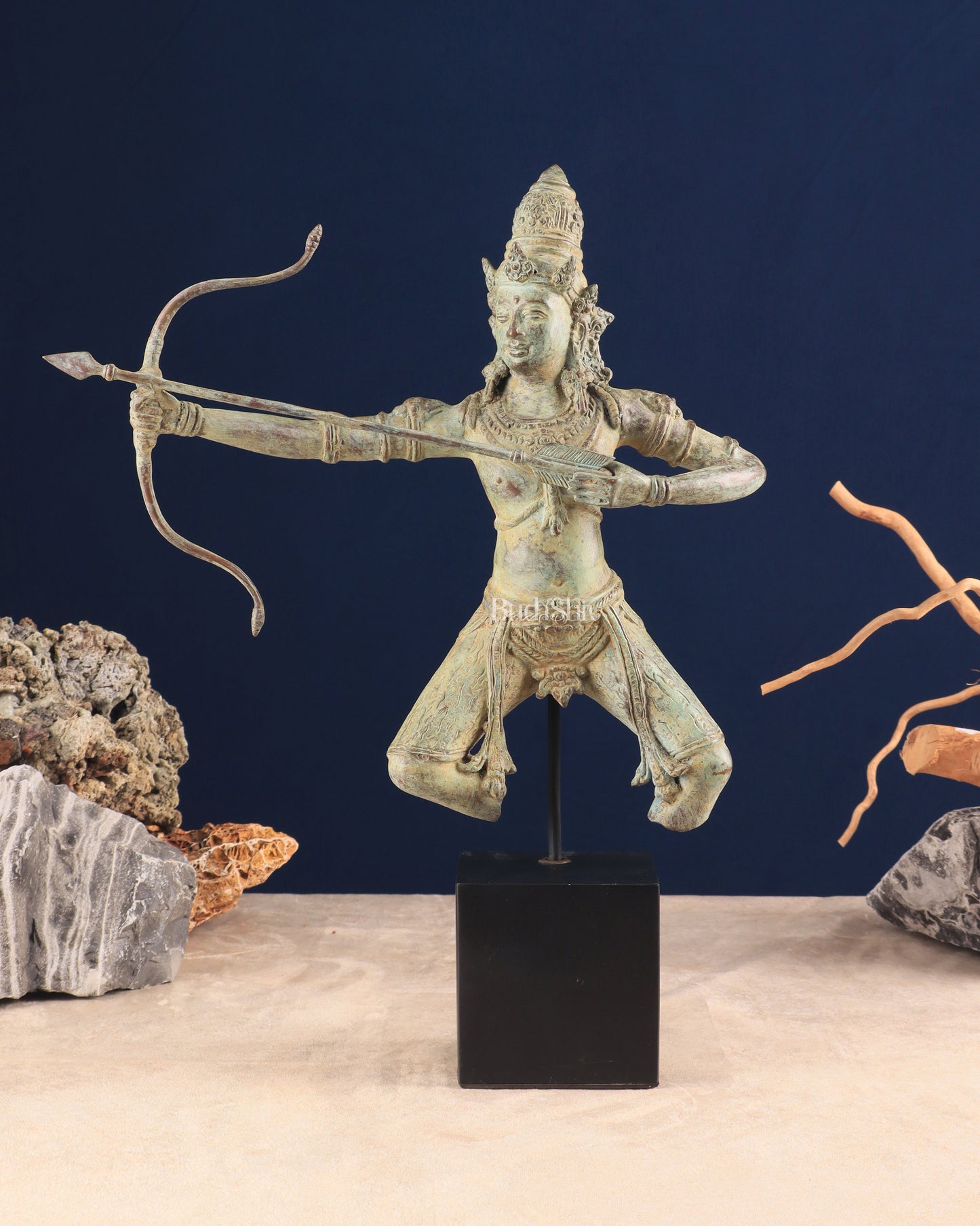 Bronze Lord Arjuna Shooting Arrow Bronze Statue | Indonesian Art - Sama Homes Idol - Brass Sculpture