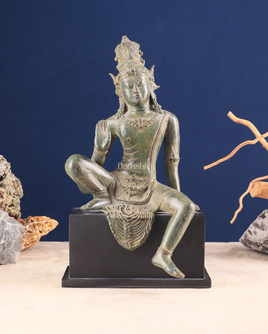 Vintage Balinese Bronze Seated Goddess Parvati Sculpture 14" - Sama Homes Idol - Brass Sculpture