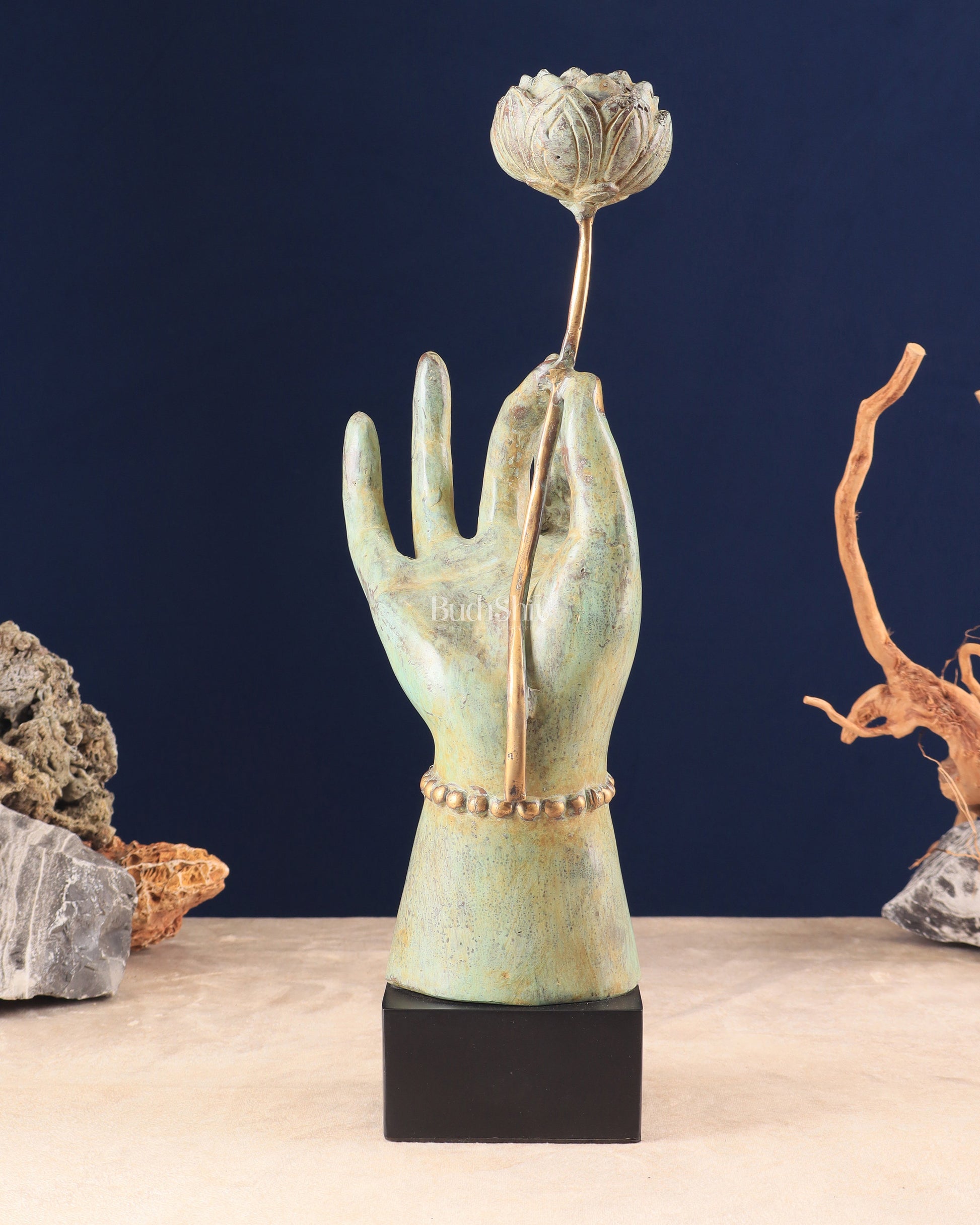 Indonesian Bronze Goddess Parvati Hand Holding a Lotus Table Accent Showpiece 17" - Sama Homes Idol - Brass Sculpture - Eco-friendly - Sama Homes