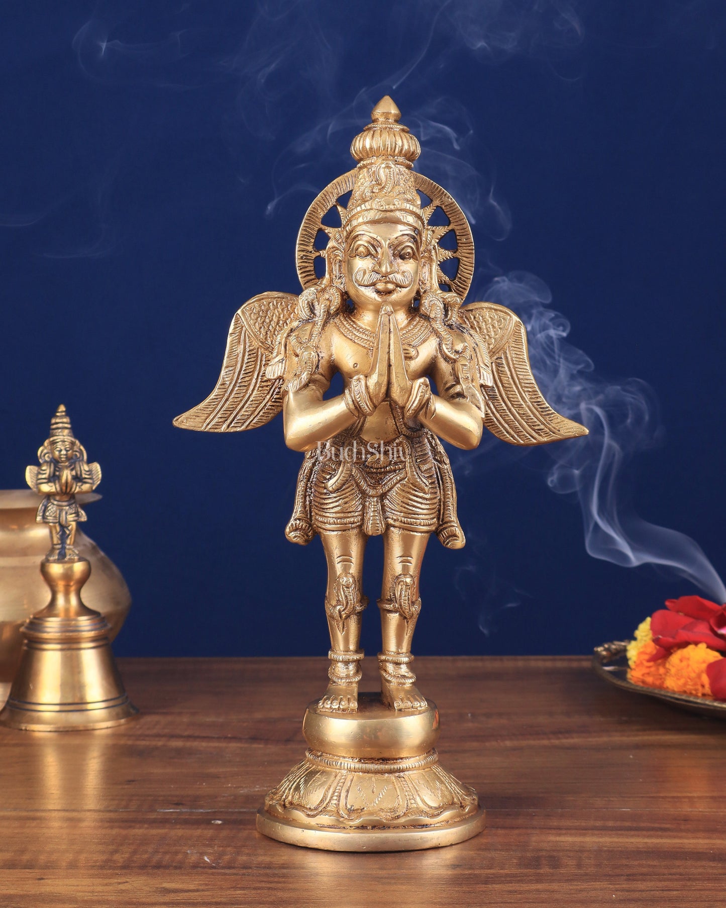 Brass Standing Garuda Idol 12 inch | 100% Certified Copper & Brass - Sama Homes Idol - Brass Sculpture
