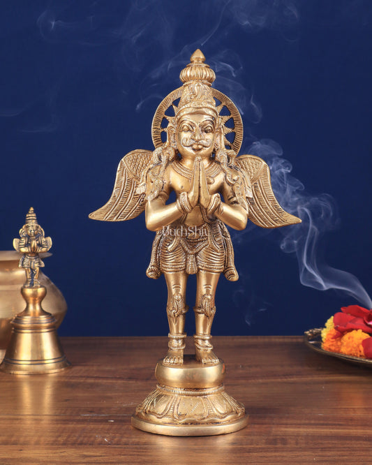 Brass Standing Garuda Idol 12 inch | 100% Certified Copper & Brass - Sama Homes Idol - Brass Sculpture