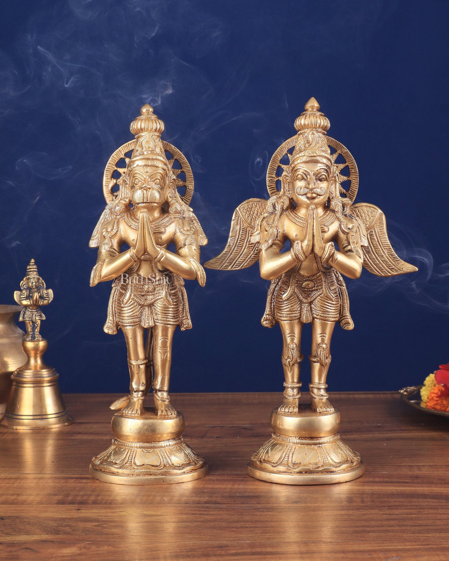 Brass Standing Hanuman and Garuda Idol Pair 12" | 100% Certified Copper & Brass - Sama Homes Idol - Brass Sculpture