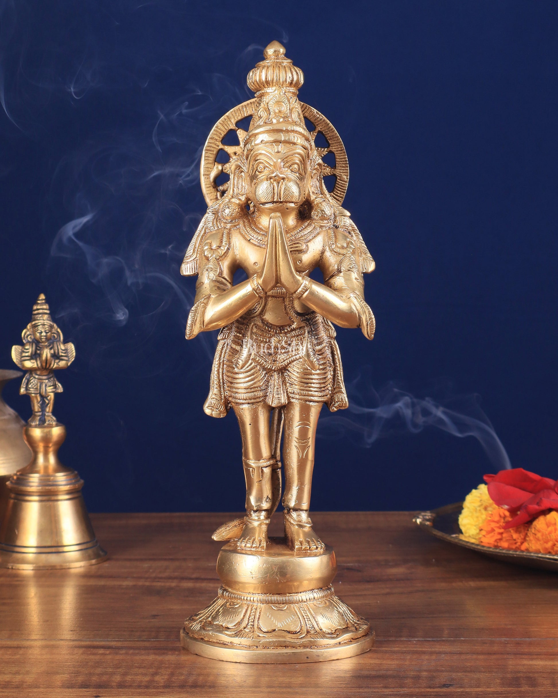 Brass Standing Hanuman Idol anjali namaskar mudra 12 inch | 100% Certified Copper & Brass - Sama Homes Idol - Brass Sculpture - Eco-friendly - Sama Homes