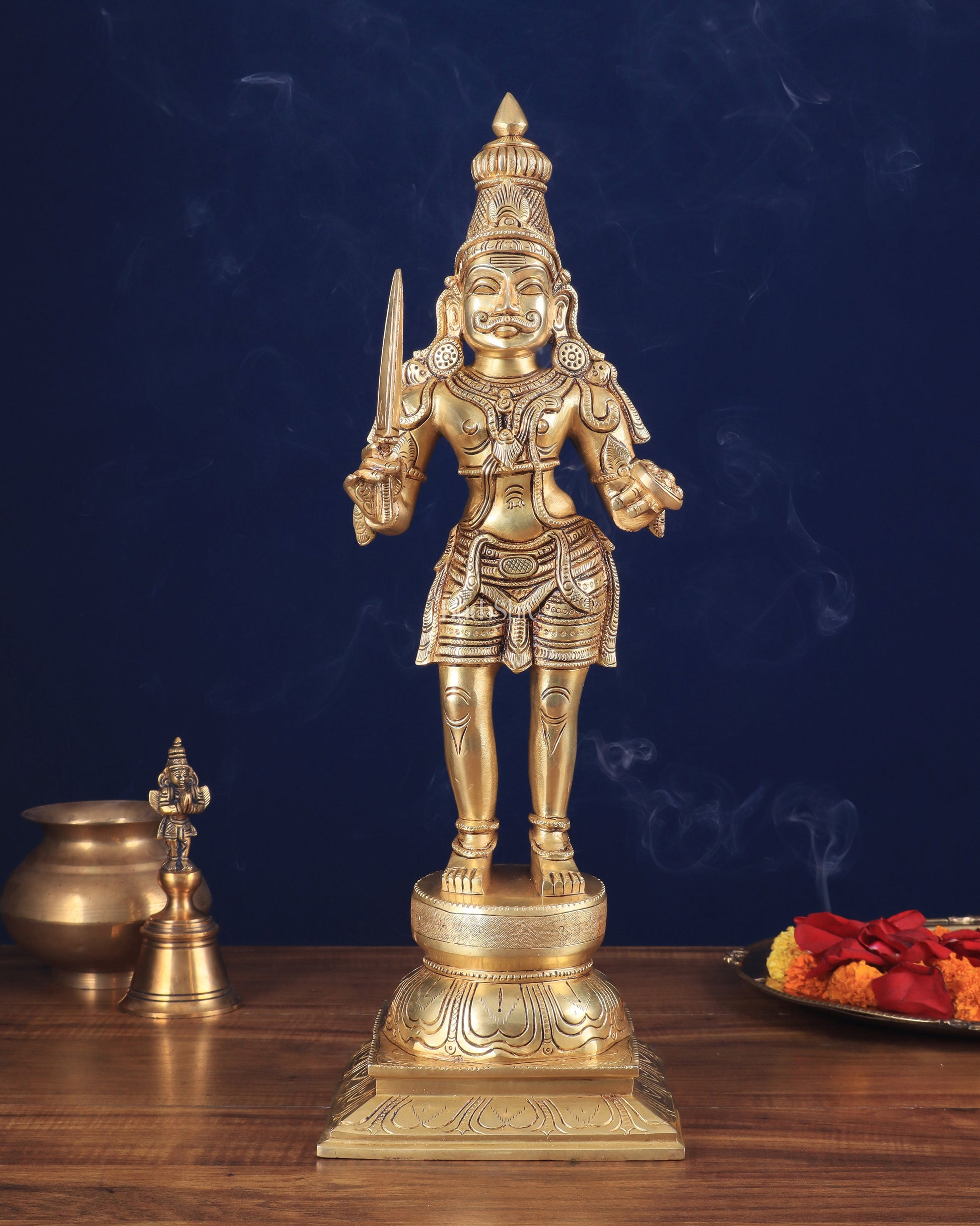 Muneeswarar Pure Brass Large Standing Statue 19.5 inch - Sama Homes Idol - Brass Sculpture - Eco-friendly - Sama Homes