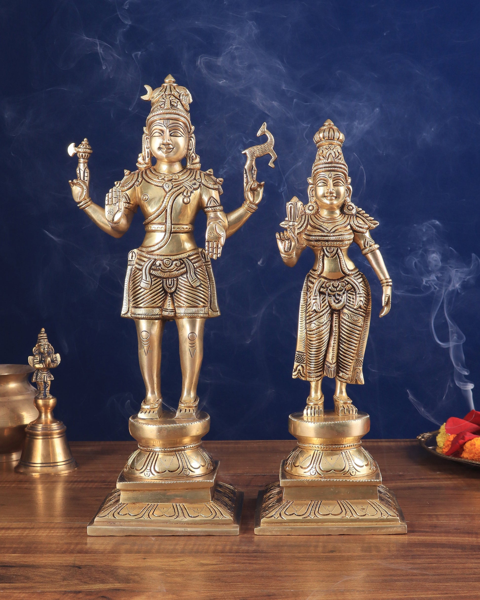 Pure Brass Standing Shiva Parvati Idols Pair 16" - Sama Homes Idol - Brass Sculpture - Eco-friendly - Sama Homes