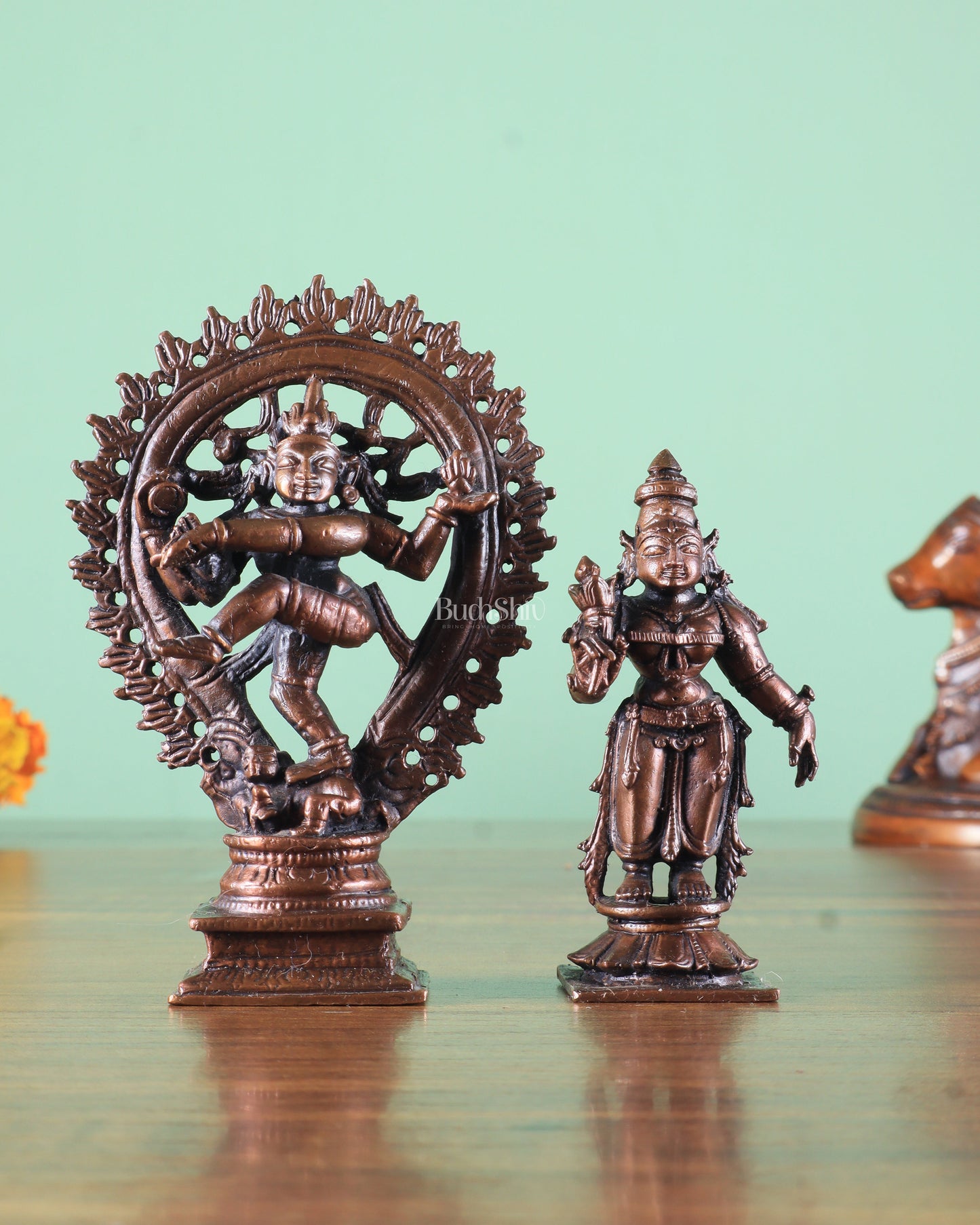 Pure Copper Nataraja shiva with parvati shivagmi idol - 4.5" - Sama Homes Idol - Brass Sculpture