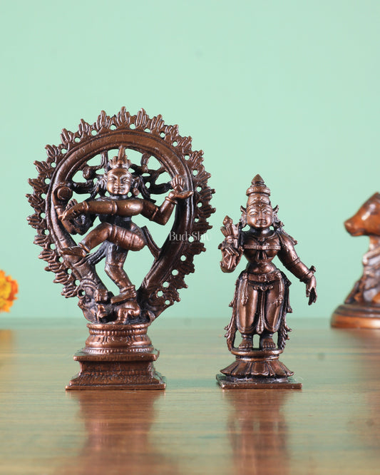 Pure Copper Nataraja shiva with parvati shivagmi idol - 4.5" - Sama Homes Idol - Brass Sculpture