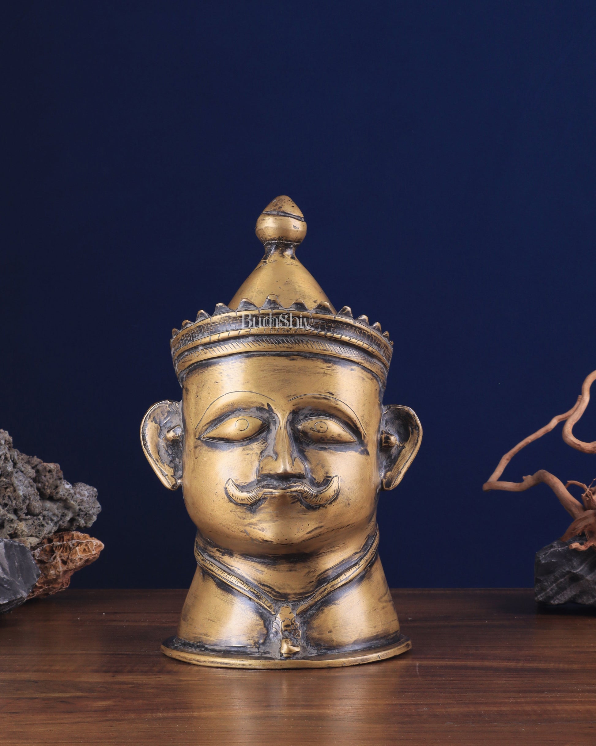 Brass Vintage Shiva Face Mukhalingam Sculpture 13.5" - Sama Homes Idol - Brass Sculpture - Eco-friendly - Sama Homes