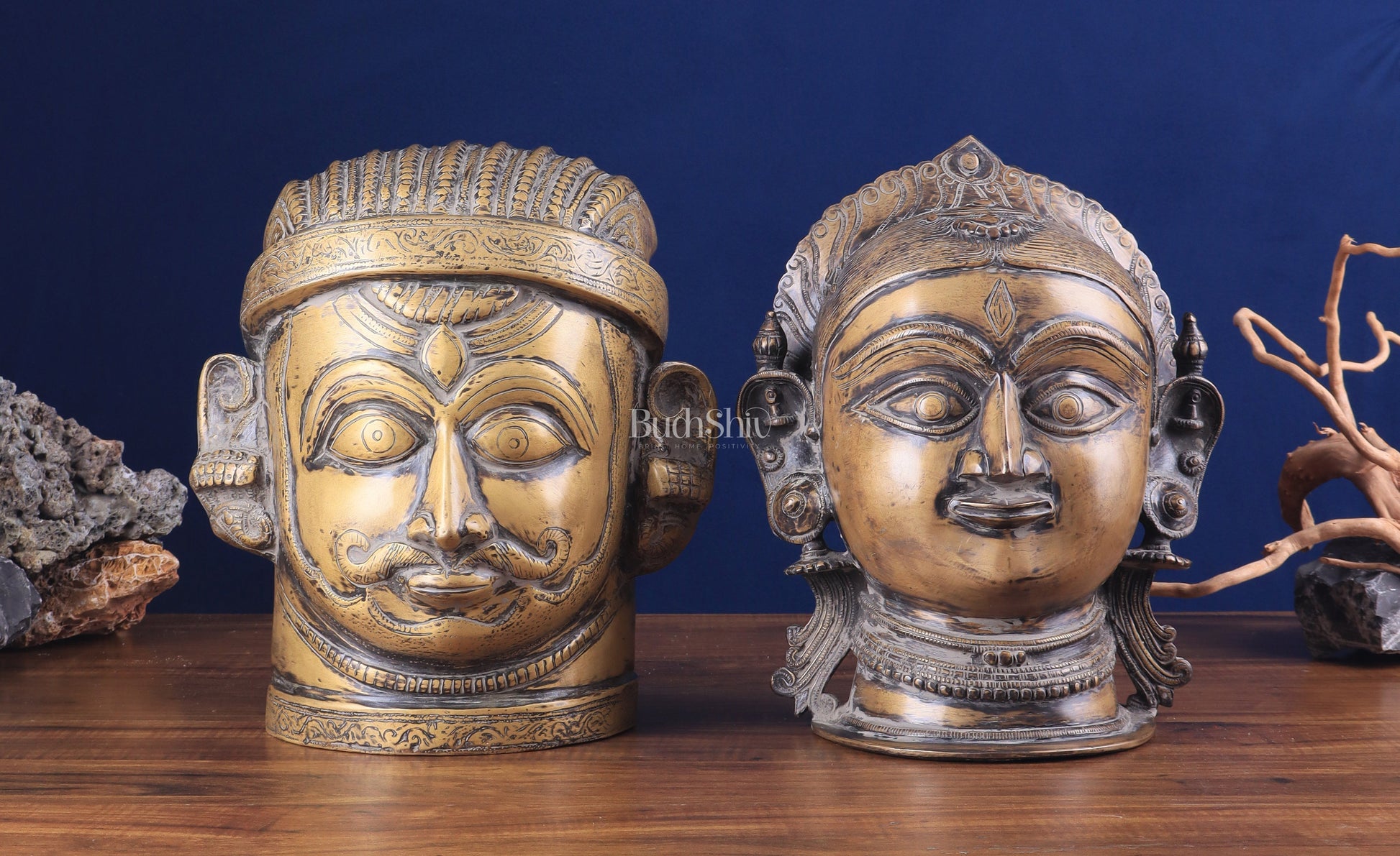 Pure Brass Shiva and Parvati/Gauri Face Sculptures - Sama Homes Idol - Brass Sculpture - Eco-friendly - Sama Homes