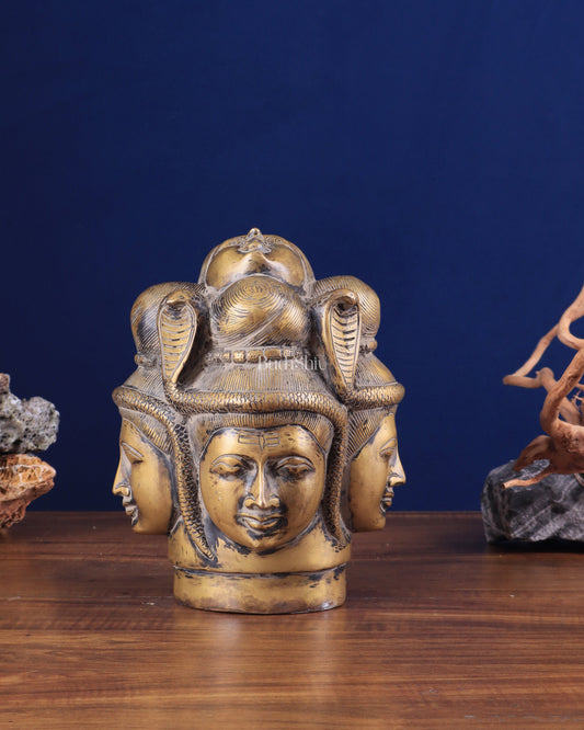 Vintage Brass Lord Shiva Four-Faced Mukhalingam with Parvati Face on Top 9" - Sama Homes Idol - Brass Sculpture