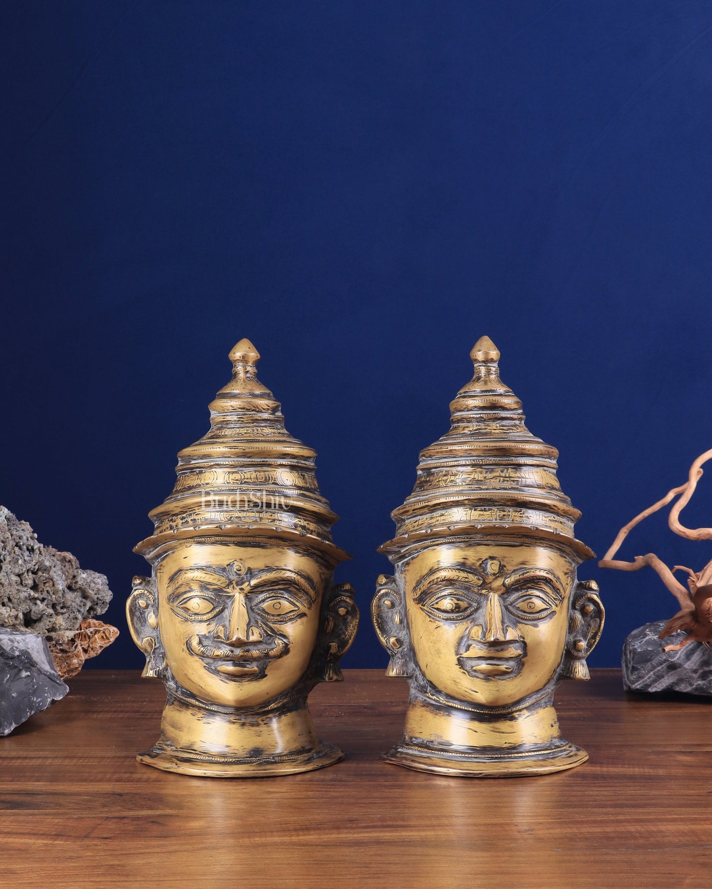 Vintage Brass Shiv Gauri Mukhalingam Pair - Large 12" - Sama Homes Idol - Brass Sculpture