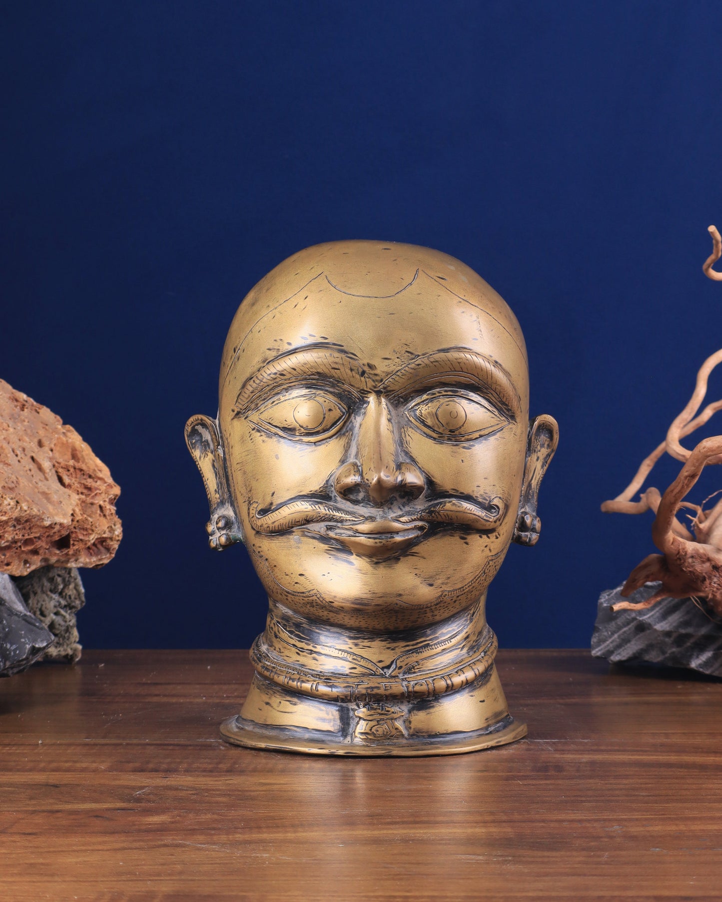 Brass Shiva Mukhalingam Face Statue - Vintage Finish 10" | 100% Certified Copper & Brass - Sama Homes Idol - Brass Sculpture