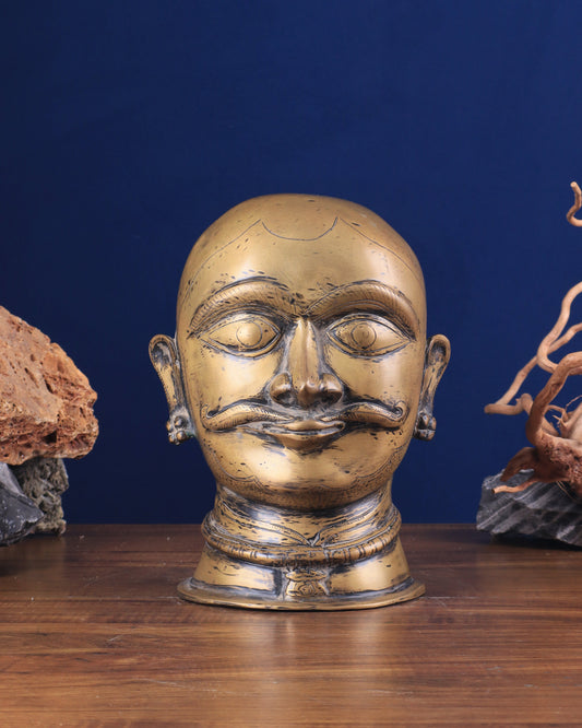 Brass Shiva Mukhalingam Face Statue - Vintage Finish 10" | 100% Certified Copper & Brass - Sama Homes Idol - Brass Sculpture