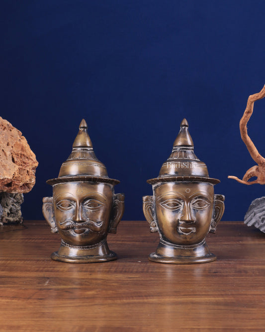 Vintage Pure Brass Shiv Gauri Mukhalingam Set 7" - Sama Homes Idol - Brass Sculpture