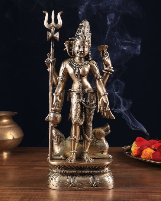Antique tone Brass Ardhanarishwara Idol - 12 Inch | 100% Certified Copper & Brass - Sama Homes Idol - Brass Sculpture