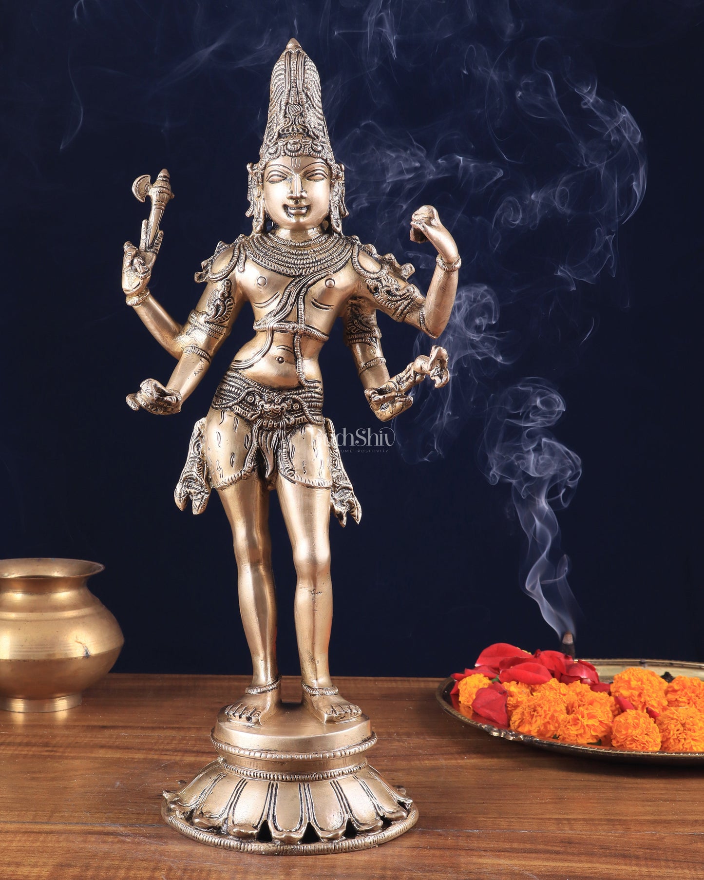 Pure Brass Lord Shiva as Pashupatinath Standing Sculpture – Hoysala Inspired 18" - Sama Homes Idol - Brass Sculpture