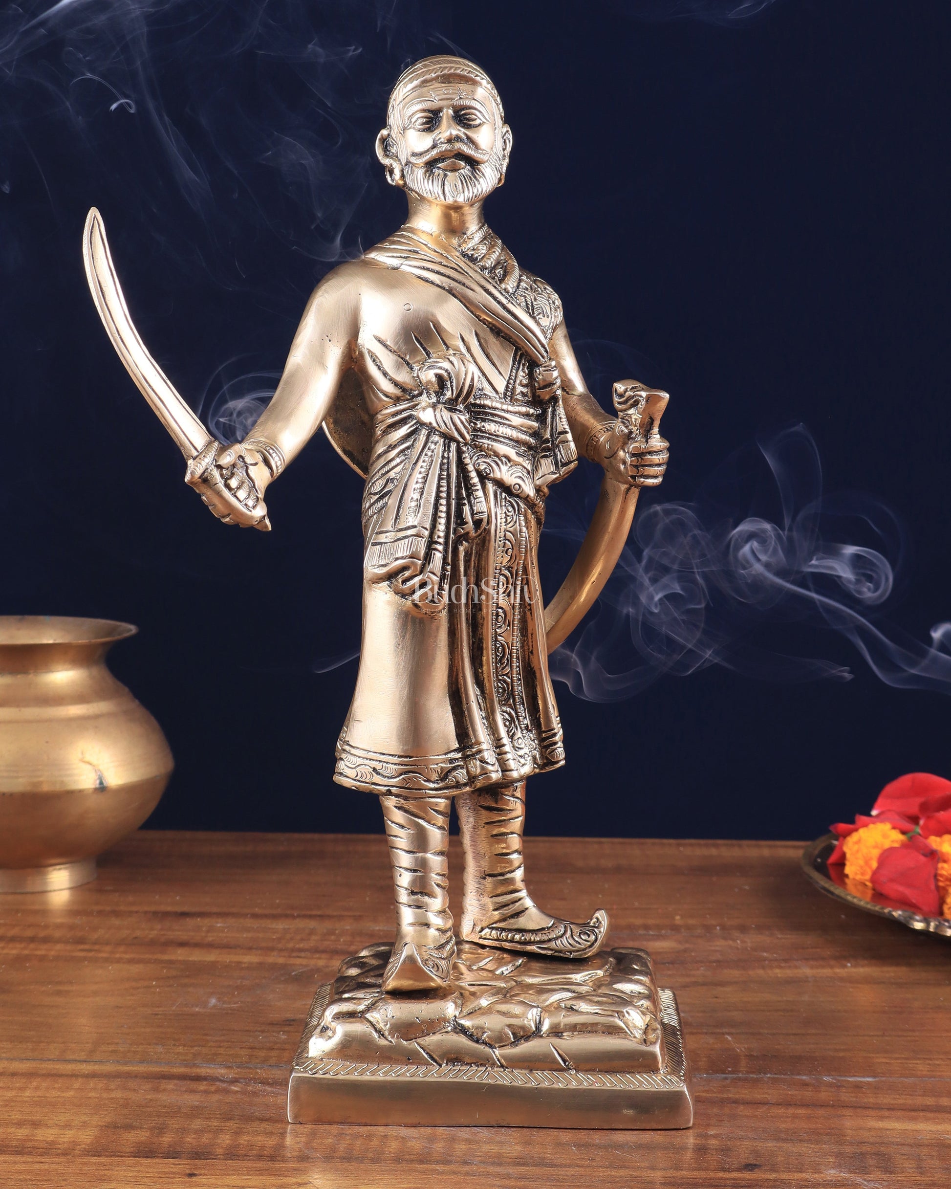 Pure Brass Chhatrapati Shivaji Maharaj Sculpture 12.5" - Sama Homes Idol - Brass Sculpture - Eco-friendly - Sama Homes