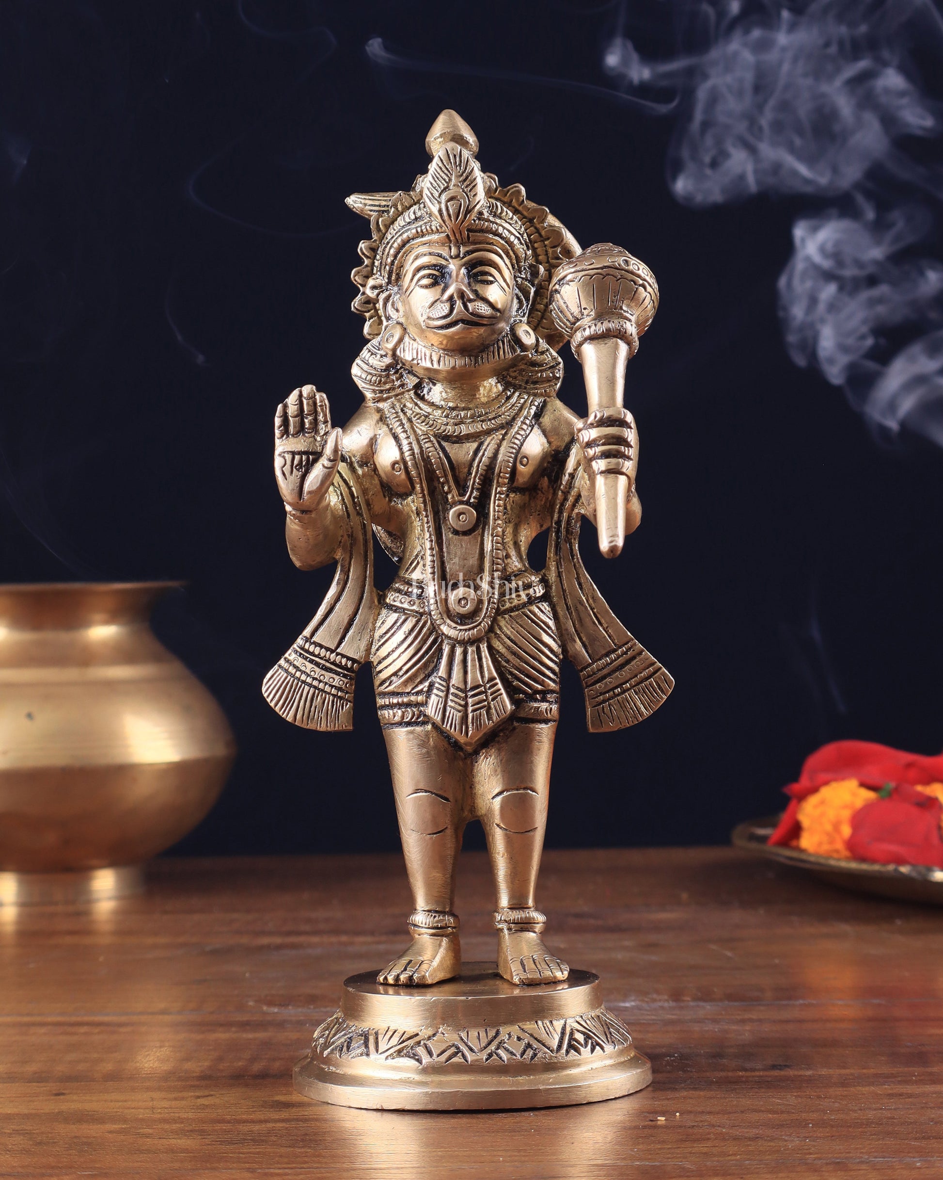 Pure Brass Standing Hanuman Ji Idol 8" - Sama Homes Idol - Brass Sculpture - Eco-friendly - Sama Homes
