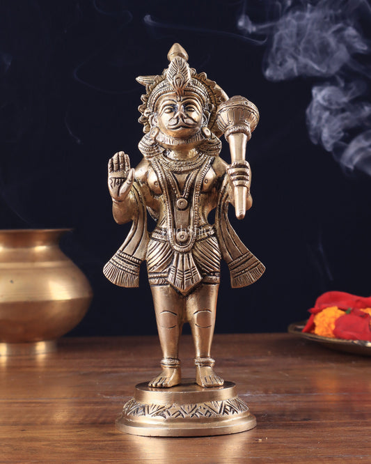 Pure Brass Standing Hanuman Ji Idol 8" - Sama Homes Idol - Brass Sculpture