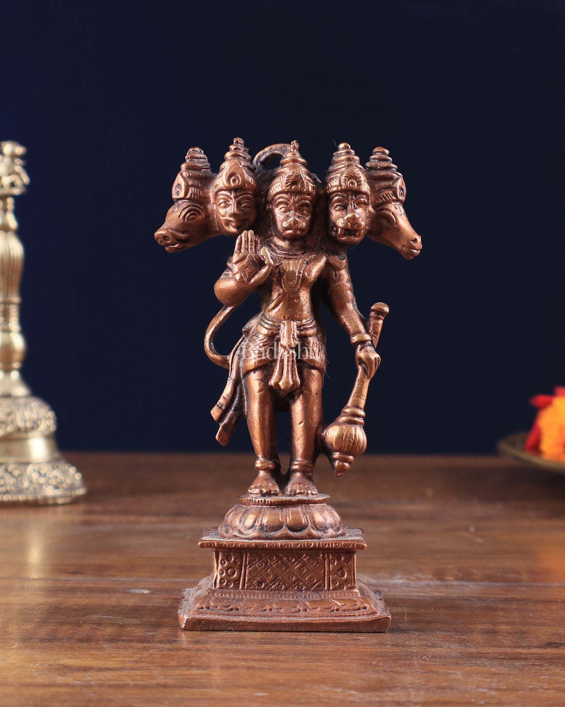 Pure Copper Standing Panchmukhi Hanuman Idol 4.5" - Sama Homes Idol - Brass Sculpture - Eco-friendly - Sama Homes