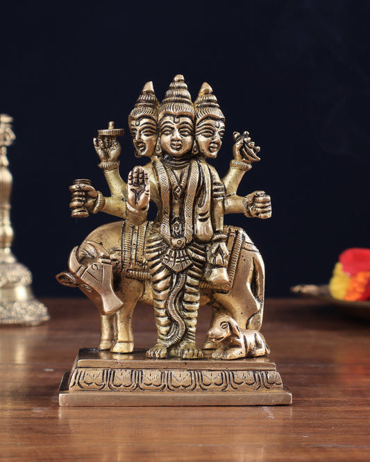 Brass Dattatreya with Dog Idol | 100% Certified Copper & Brass - Sama Homes Idol - Brass Sculpture