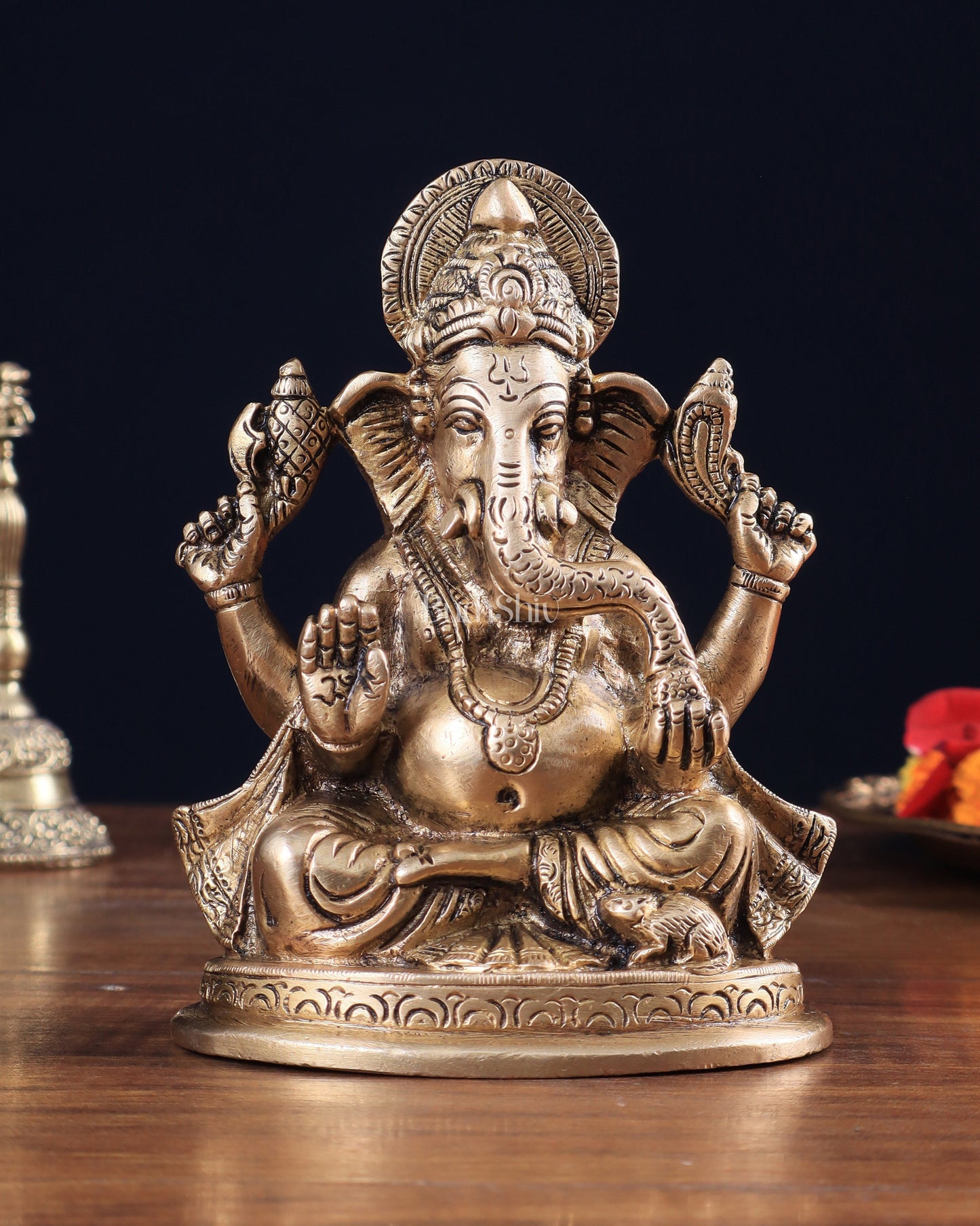 Pure Brass Lord Ganesha statue 6" - Sama Homes Idol - Brass Sculpture