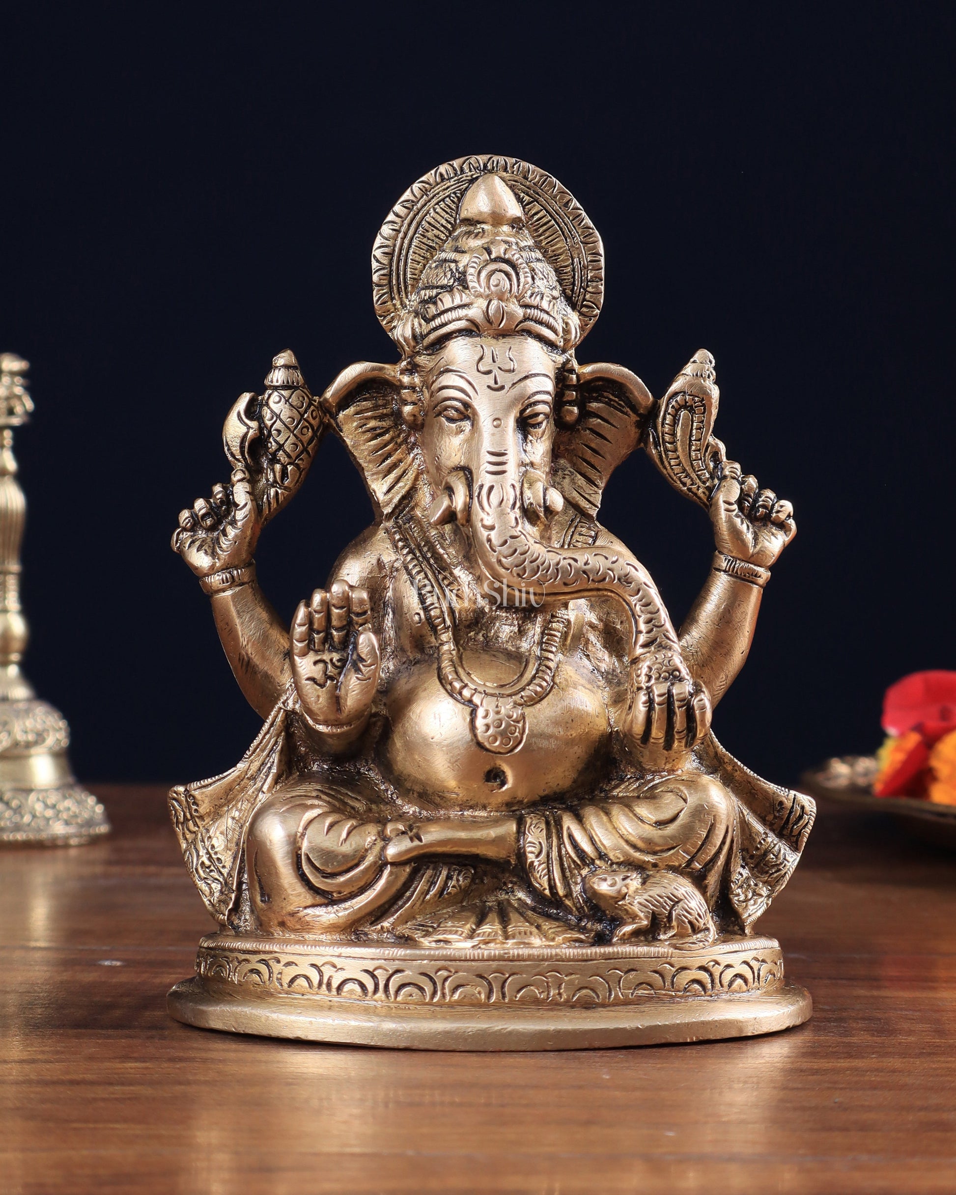 Pure Brass Lord Ganesha statue 6" - Sama Homes Idol - Brass Sculpture - Eco-friendly - Sama Homes