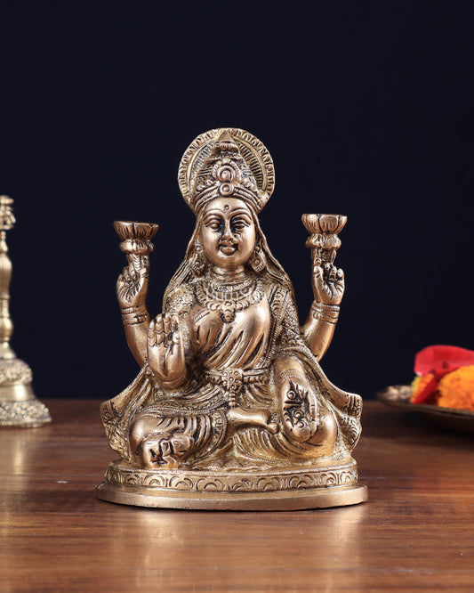 Pure Brass Lakshmi statue 6" - Sama Homes Idol - Brass Sculpture