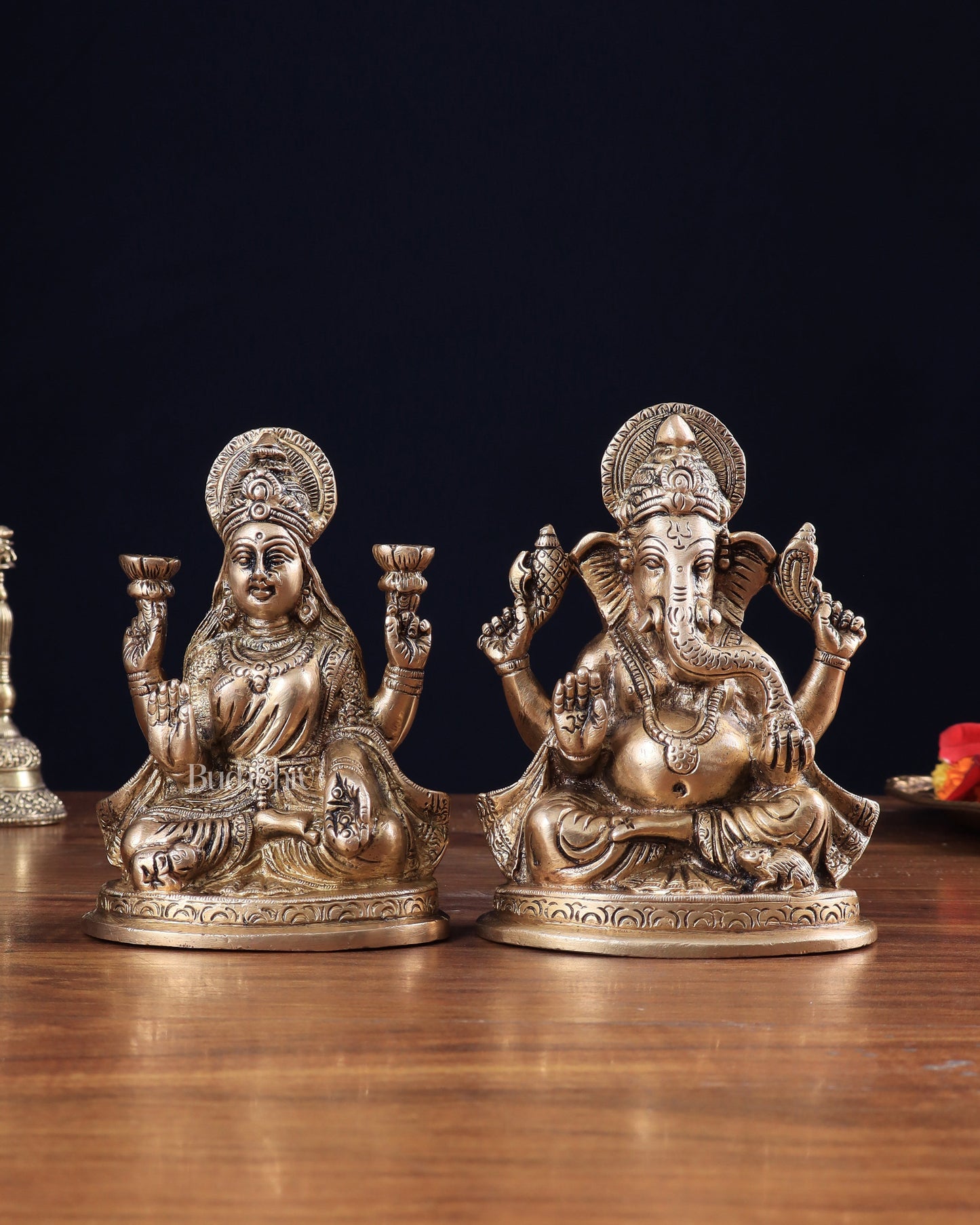 Pure Brass Ganesha Lakshmi idols Set 6" - Sama Homes Idol - Brass Sculpture