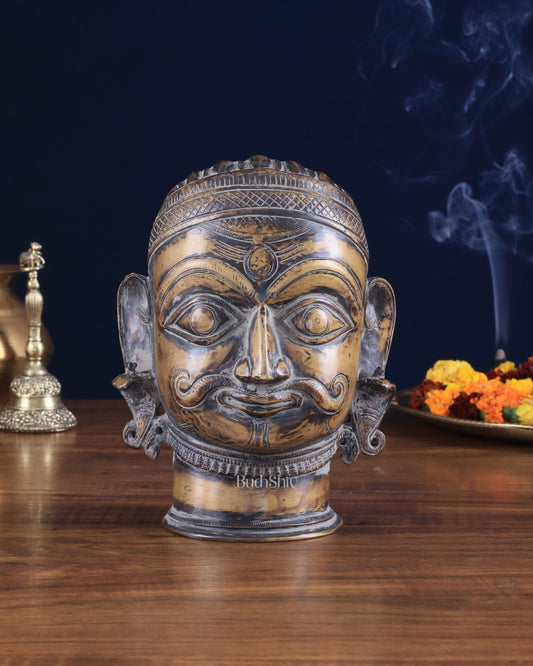 Vintage Brass Shiva head mukhalingam 7.5" - Sama Homes Idol - Brass Sculpture