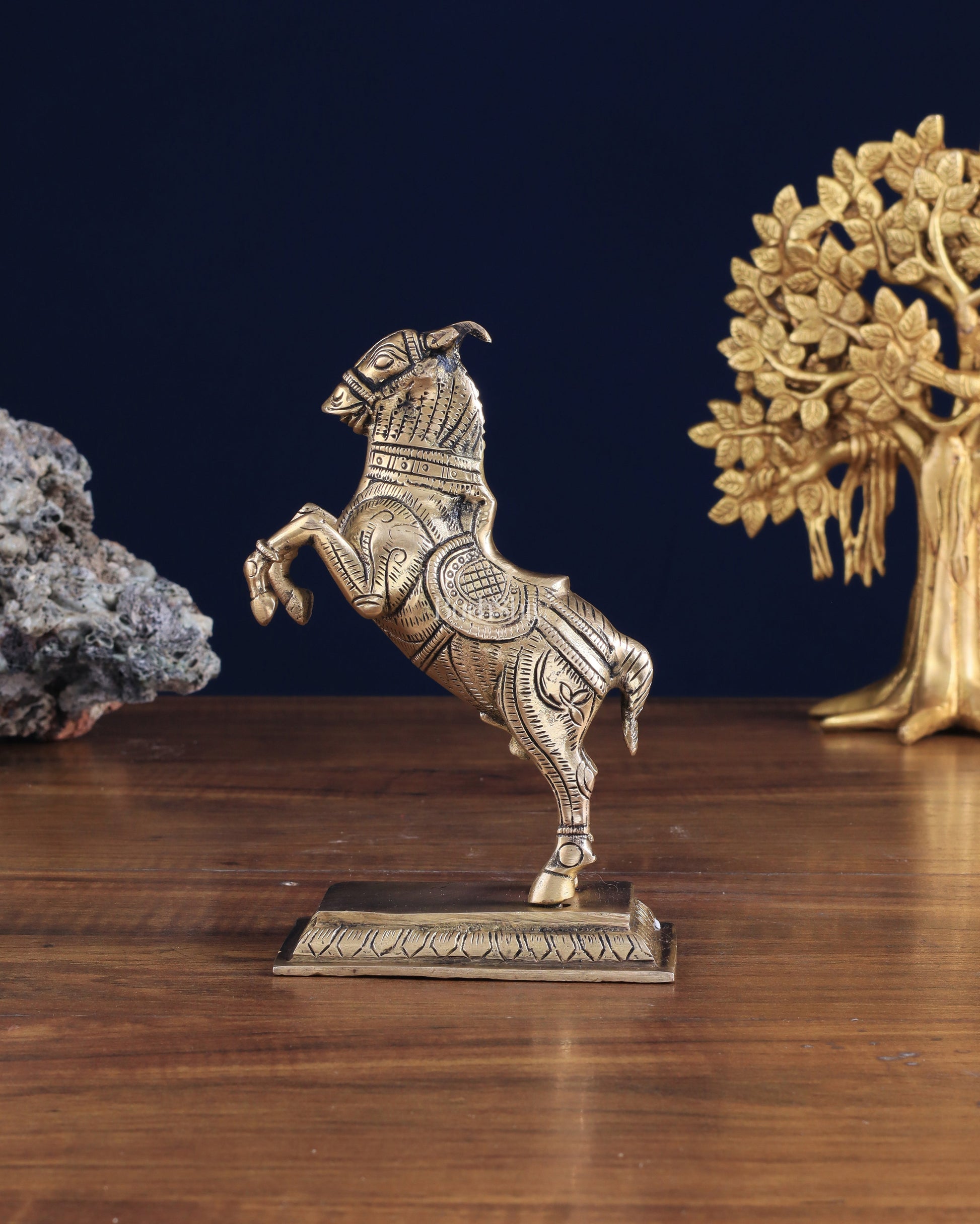 Pure Brass Horse with Front Legs Raised – Vastu Special Figurine 6" - Eco-friendly - Sama Homes