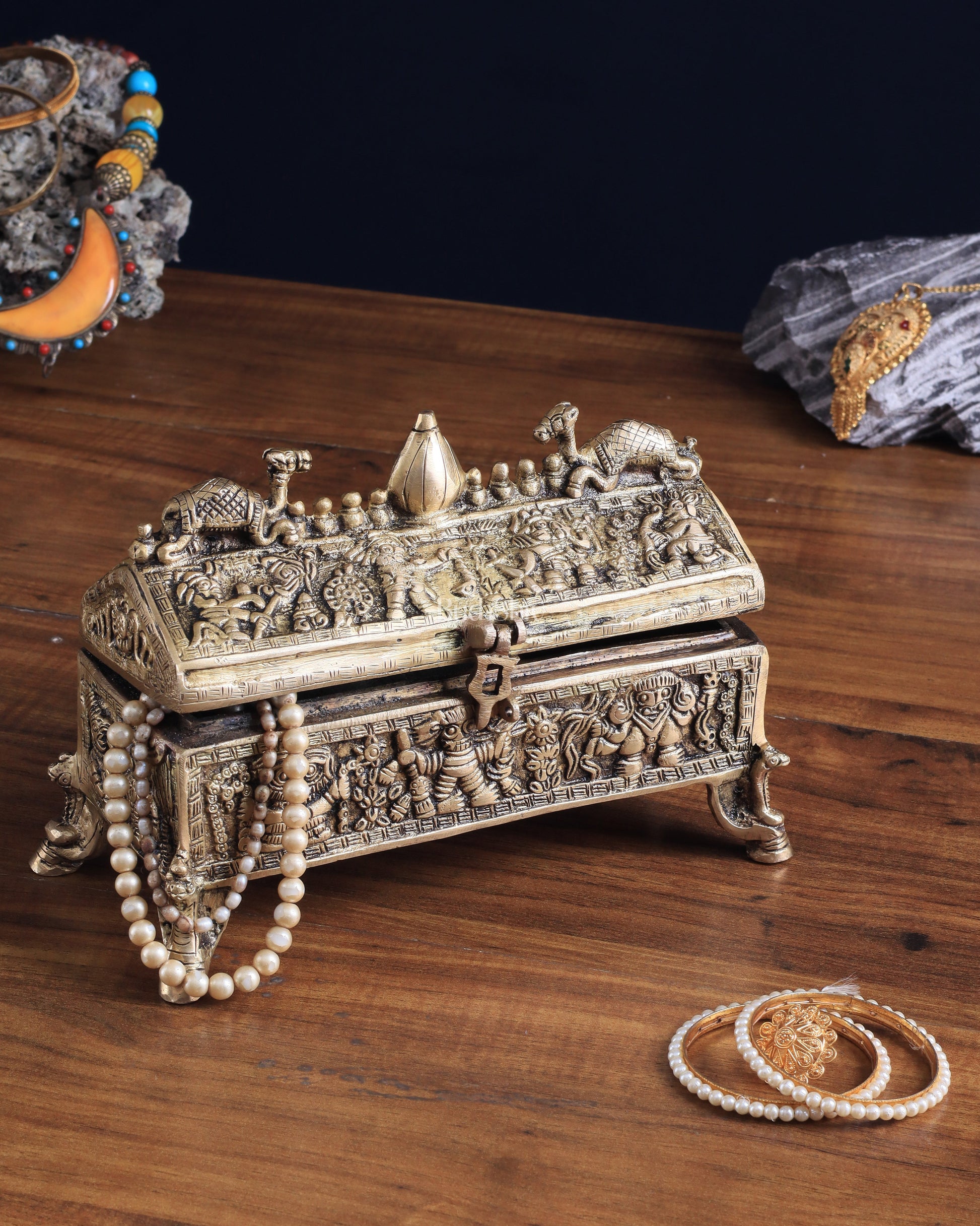 Pure Brass Multipurpose Jewelry Box – Camel Design with Intricate Carvings - Sama Homes Idol - Brass Sculpture - Eco-friendly - Sama Homes