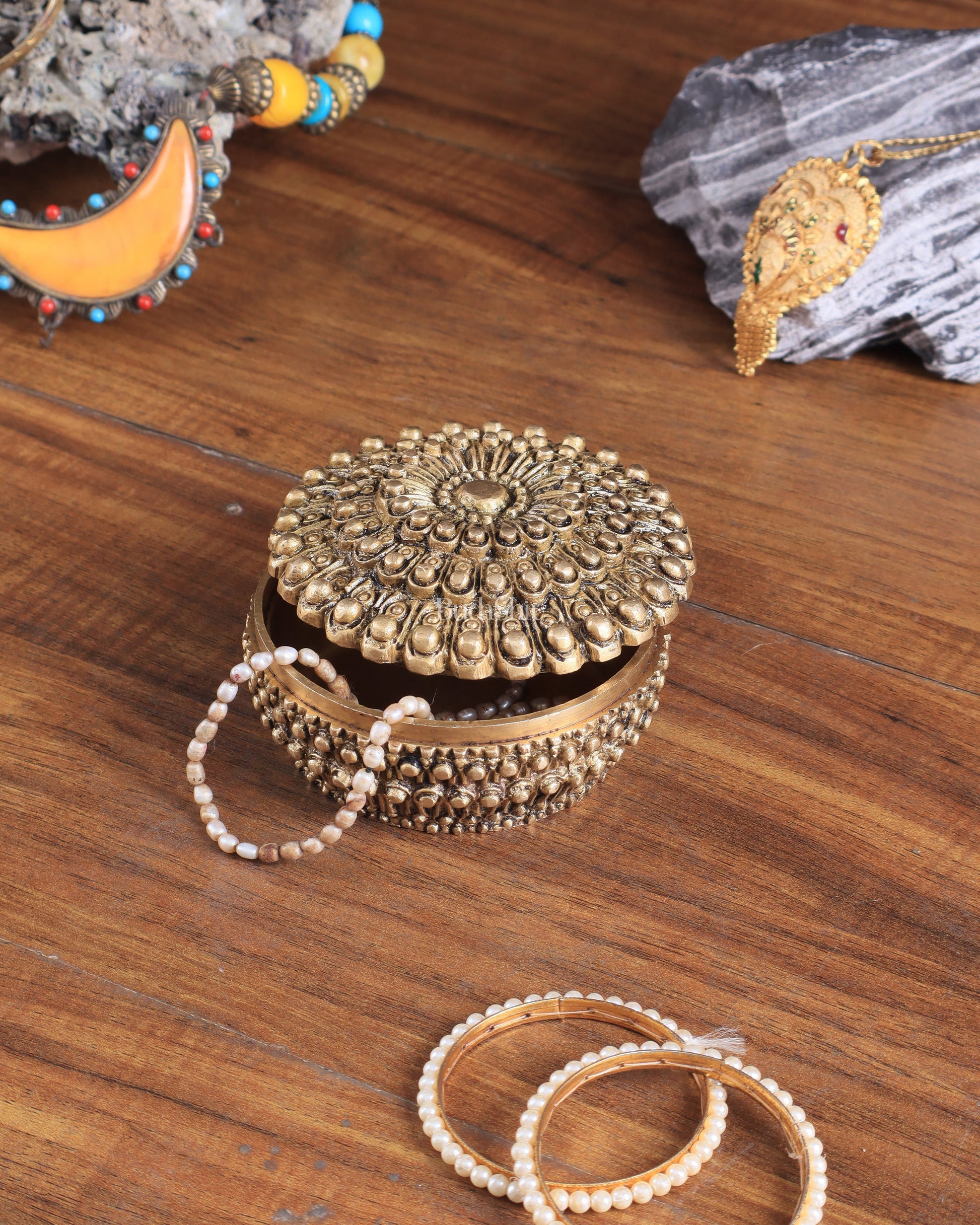 Pure Brass Mandala Design Kumkum Box / Multipurpose Box - Sama Homes Idol - Brass Sculpture - Eco-friendly - Sama Homes