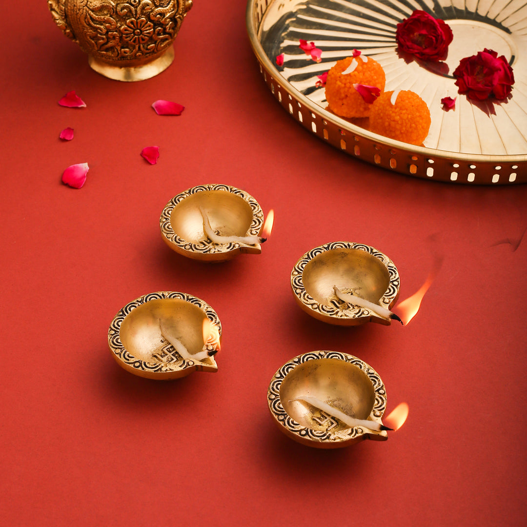 Brass Diya Set of 4 with Velvet Gift Box – Elegant Gift Hamper - Image 3