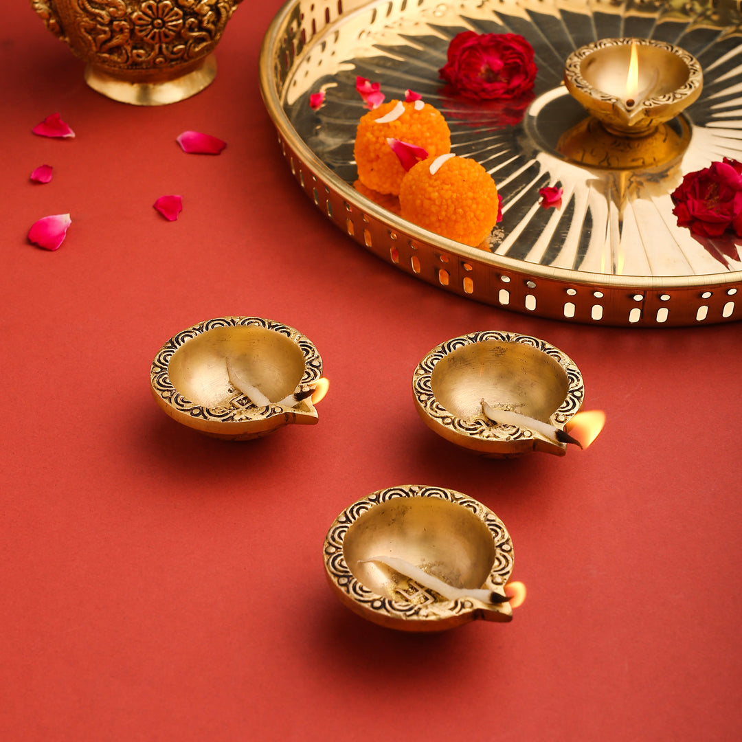 Brass Diya Set of 4 with Velvet Gift Box – Elegant Gift Hamper - Image 5