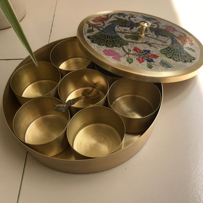 Brass Spice Box Peacock Design