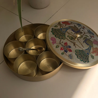 Brass Spice Box Peacock Design