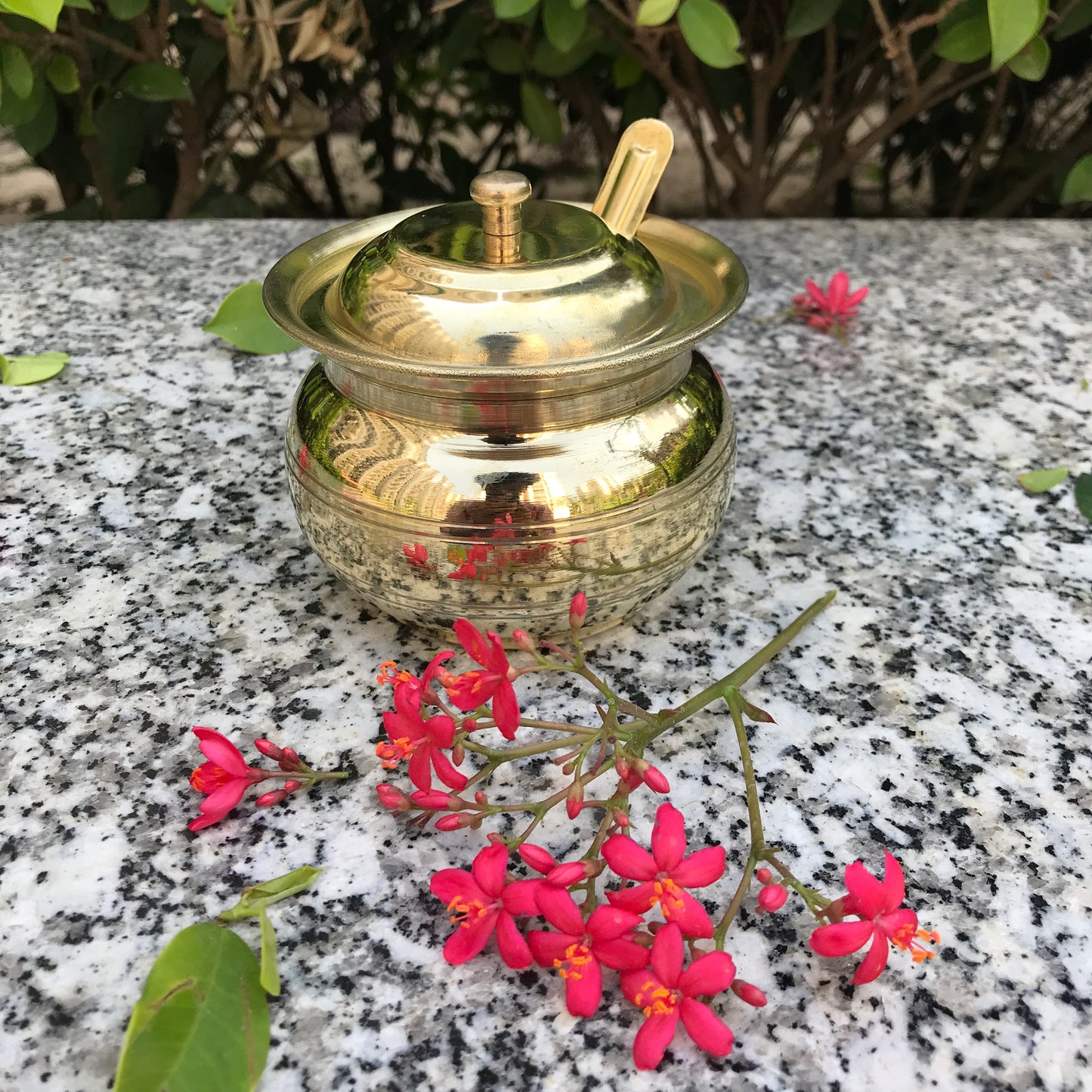 Brass Ghee Pot with spoon and Lid | 250 ML Capacity | 4 Inches | Traditional Utensil