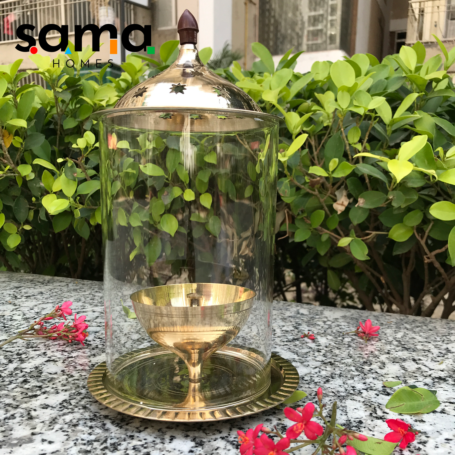 Sama Homes Brass Akhand Jyot Diya with Molded Glass Cover | Oil Pooja Lamp | Diwali night Diya - Sama Homes