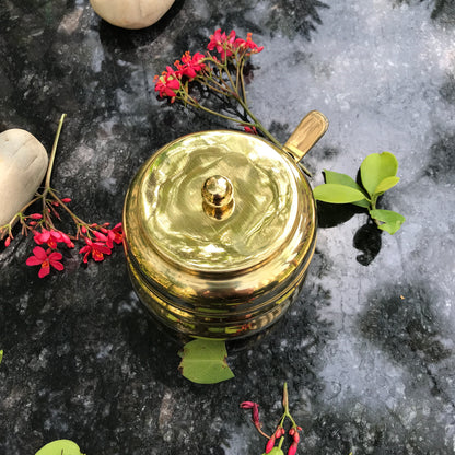 Brass Ghee Pot with spoon and Lid | 250 ML Capacity | Kitchen Oil Storage Dabba