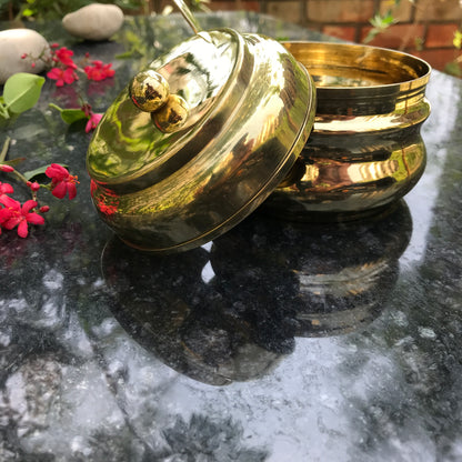 Brass Ghee Pot with spoon and Lid | 250 ML Capacity | Kitchen Oil Storage Dabba