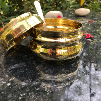 Brass Ghee Pot with spoon and Lid | 250 ML Capacity | Kitchen Oil Storage Dabba